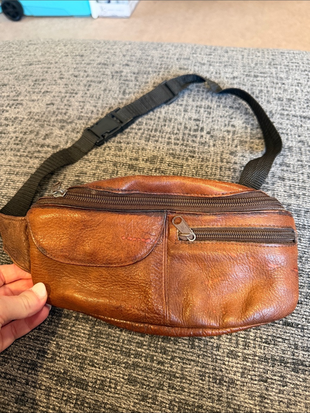 mundi Brown Leather Belt Bag with Black Strap